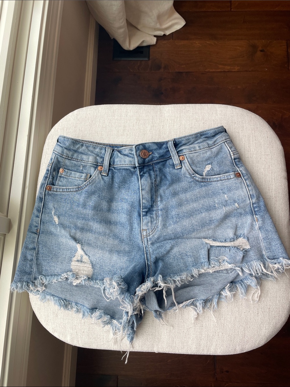 Mavi Light Blue Distressed Denim Cutoff Shorts